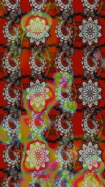 Süslü kumaş deseni. Raster illüstrasyonundaki çiçek desenli çizim. Düz Çiçek Elementleri Tasarımı. Renkli Bahar Teması çizim şablonu.