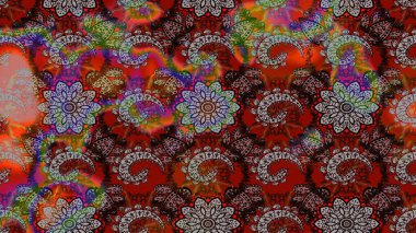 El çizimi. Raster illüstrasyonu. Çiçekli, yapraklı, çiçek desenli çizim..