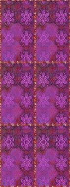 Mor ve mor renkli etnik çiçeklerle kusursuz bir desen. Raster Çiçek İllüstrasyon Şirin Tekstil.