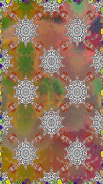 Patlayan çiçekler soyut olarak yerleştirilmiş. Raster illüstrasyonu. Raster deseni. Yumuşak, bahar çiçekleri kahverengi renklerde.