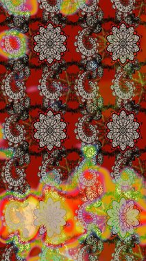 Düz Çiçek Elementleri Tasarımı. Gri ve kırmızı renkte çiçekler. Renkli Bahar Teması eskiz kalıbı. Raster illüstrasyonunda çiçek deseni çizimi.