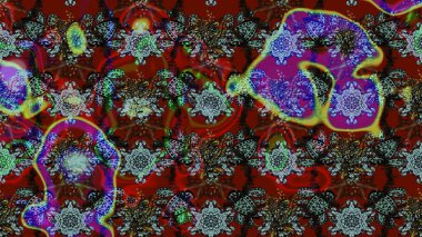 Raster illüstrasyonu. Çiçekli karalama şeklinde Raster çiçek deseni. Kibar, bahar çiçekleri kırmızı ve kahverengi renklerde.