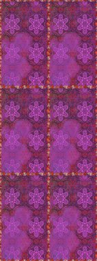 Mor ve mor renkli etnik çiçeklerle kusursuz bir desen. Raster Çiçek İllüstrasyon Şirin Tekstil.