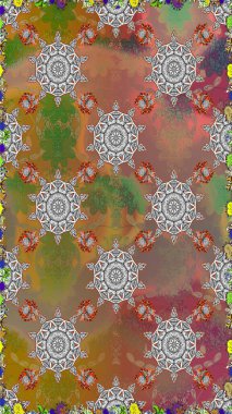 Patlayan çiçekler soyut olarak yerleştirilmiş. Raster illüstrasyonu. Raster deseni. Yumuşak, bahar çiçekleri kahverengi renklerde.