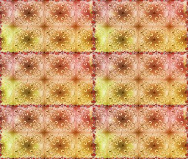 Raster illüstrasyonu. Çiçek ve yapraklı karalama şeklinde Raster çiçek deseni. Bej ve kahverengi renklerde bahar çiçekleri..