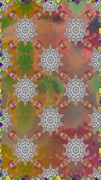 Patlayan çiçekler soyut olarak yerleştirilmiş. Raster illüstrasyonu. Raster deseni. Yumuşak, bahar çiçekleri kahverengi renklerde.