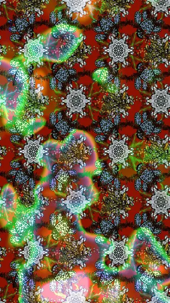 Kahverengi, yeşil ve kırmızı renklerde çiçek desenli çizim. Çiçekler suluboya tarzında kahverengi, yeşil ve kırmızı renklerde.