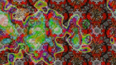 Suluboya çiçekli çiçek deseni. Raster illüstrasyonu. Kahverengi ve gri renkli Asyalı tekstil.