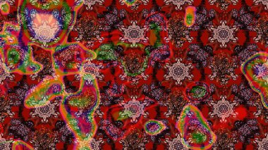 Çiçeksel kahverengi ve kırmızı çizim deseni. Raster çiçek izi. Klasik taslak çizimi. Raster Yumuşak kumaş deseni.