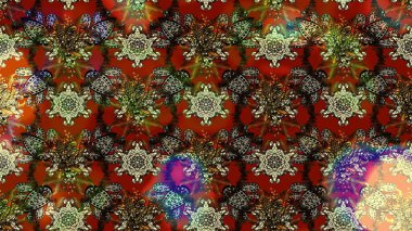 Çok kahverengi ve kırmızı zarif küçük çiçekler ve kahverengi ve kırmızı renkli komik böcekler, raster desen, illüstrasyon.