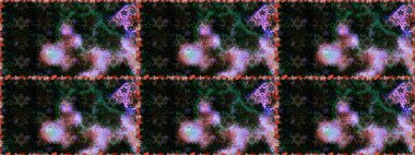 Siyah ve gri renkli Asya tekstili. Raster illüstrasyonu. Çiçeklerle suluboya desenleri.