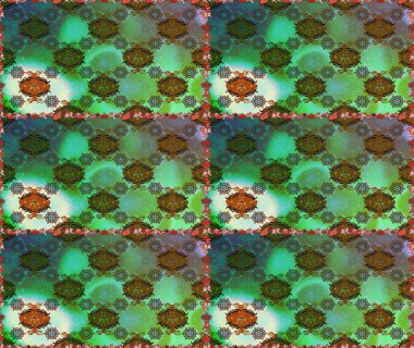 Raster illüstrasyonu. Raster illüstrasyonunda kusursuz çiçek deseni. Güzel kumaş deseni. Yeşil ve kahverengi renklerde.