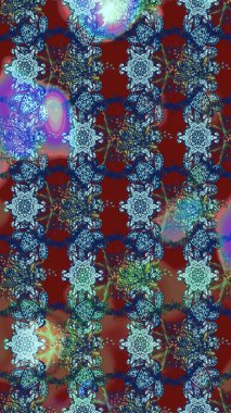 Mavi, kırmızı ve kahverengi renkte çiçekler. Raster illüstrasyonunda çiçek deseni çizimi.