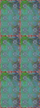 Tekstil, kumaş, ambalaj, hatıra defteri için hoş bir çiçek arkaplanı. Çocuksu tasarım. El çizimi çiçekli, pürüzsüz bir desen. Mavi ve yeşil arkaplanda.