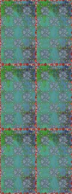 Tekstil, kumaş, ambalaj, hatıra defteri için hoş bir çiçek arkaplanı. Çocuksu tasarım. El çizimi çiçekli, pürüzsüz bir desen. Mavi ve yeşil arkaplanda.