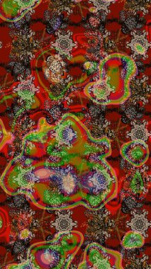 Sevimli çiçek raster deseni. Kahverengi ve kırmızı renkte çiçekler. Düz Çiçek Elementleri Tasarımı. Renkli Yaz Teması çizim şablonu.