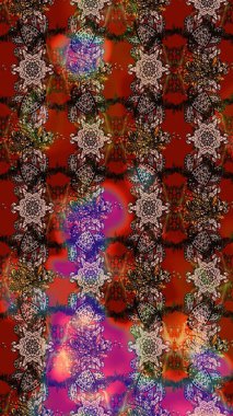 Düz Çiçek Elementleri Tasarımı. Sevimli çiçek raster deseni. Kahverengi ve kırmızı renkte çiçekler. Renkli Bahar Teması çizim şablonu.