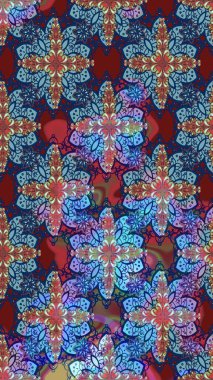 Mavi ve kırmızı renkli şirin çiçek deseni. Renkli Bahar Teması eskiz kalıbı. Raster Modaya uygun kumaş deseni. Düz Çiçek Elementleri Tasarımı.