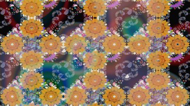 Turuncu renkli güzel çiçekli çizim deseni, suluboya çiçek deseni, duvar kağıdı, kart ya da kumaş için fayanslı. Raster..