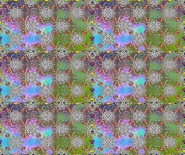 Raster Modaya uygun kumaş deseni. Gri ve yeşil renkli şirin çiçek desenleri. Düz Çiçek Elementleri Tasarımı. Renkli Bahar Teması Kusursuz Arkaplan.