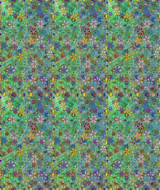 Renkli Bahar Temalı Kusursuz Arkaplan. Raster. Düz Çiçek Elementleri Tasarımı.