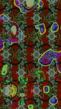 Raster illüstrasyonu. 3D çiçekler, eskiz. Yeşil ve kırmızı renklerde.