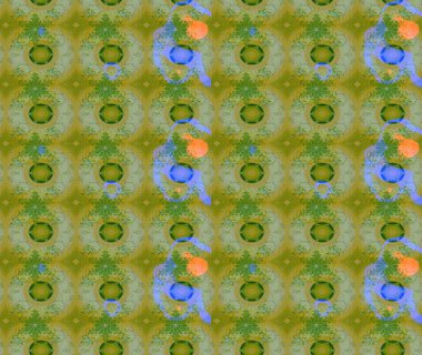 Raster illüstrasyonundaki çiçek desenli çizim. Yeşil renkte çiçekler.