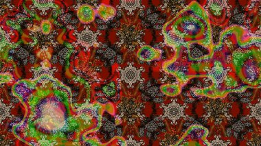 Düz Çiçek Elementleri Tasarımı. Renkli Bahar Teması eskiz kalıbı. Kahverengi ve kırmızı renkli şirin çiçek desenleri. Raster Modaya uygun kumaş deseni.