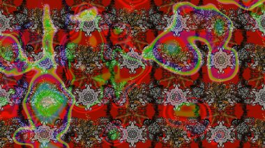 Raster - stok. Eskiz arkaplan modeli. Yapraklı çiçekler ve papatya çiçekleri kahverengi ve kırmızı renklerde.