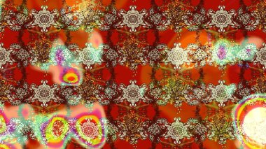 Renkli grunge, soyut arkaplanı kolonya ve kırmızı çiçeklerle süslüyor. Nakış desenli çiçek deseni. İzler, kumaş, duvar kağıtları, tekstil için raster dokusu.