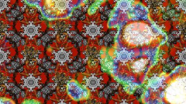 Kumaş desenli papatya çiçeği detayı. Kahverengi ve gri renkte çiçekler.