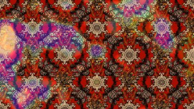 Raster illüstrasyonu. Anti-stres için soyut örnek sayfası. Kahverengi ve kırmızı renklerde.