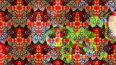 Çiçekli karalama şeklinde Raster çiçek deseni. Raster illüstrasyonu. Nazikçe, yaz çiçekleri kırmızı ve kahverengi renklerde.