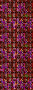 Güzel, parlak, pürüzsüz kumaş, tuval. Kıvırcık, parlak örgü. Eski moda arka plan. Desen, çizim, çiçek sınırı. Çiçek çelengi. Raster illüstrasyonu.