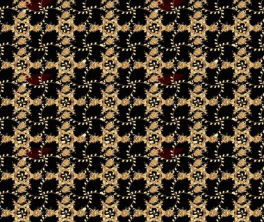 Çiçekli çiçek deseni, suluboya. Düz Çiçek Elementleri Tasarım Raster illüstrasyonu. Siyah, bej ve kahverengi renkte çiçekler. Renkli Bahar Teması çizim kalıbı.