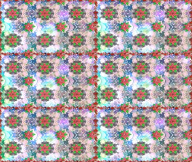 Raster illüstrasyonu. Tarafsız ve gri renklerde çiçekler. Çiçek süsü ile kusursuz desen.