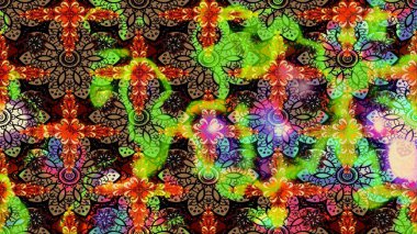 Raster illüstrasyonu. Çiçekli güzel suluboya desen. Yeşil renklerde.