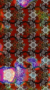 Raster illüstrasyonu. Kahverengi, gri ve kırmızı renklerde. Çiçekli güzel suluboya desen.