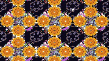 Suluboya, elle çizilmiş. Raster hisseleri. Eskiz arkaplan modeli. Siyah üzerine çiçekler.