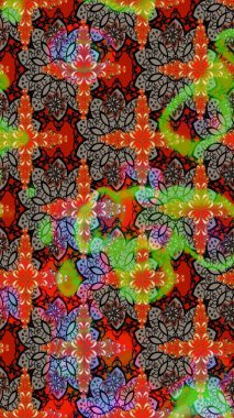 Raster illüstrasyonu. Kahverengi ve kırmızı renkte çiçekler. Robot resim. Şirin çiçek elementleri..