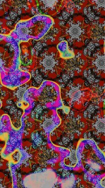 Gri ve kırmızı renklerde bahar çiçekleri. Raster illüstrasyonu. Çiçek ve yapraklı karalama şeklinde Raster çiçek deseni.