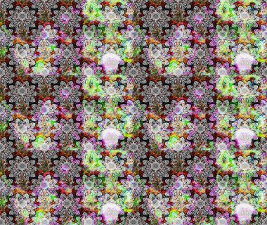 Raster illüstrasyonu. Suluboya çiçekli çiçek deseni. Gri renkli Asya tekstili.