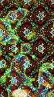 Çiçekli karalama şeklinde Raster çiçek deseni. Raster illüstrasyonu. Yeşil ve kahverengi renklerde bahar çiçekleri..