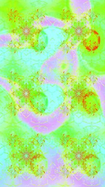 Çiçekli karalama şeklinde Raster çiçek deseni. Raster illüstrasyonu. Yumuşak, yaz çiçekleri yeşil ve nötr renklerde.