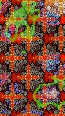 Soyut etnik raster çizim kalıbı. Vadinin renkleri. Çiçekler..