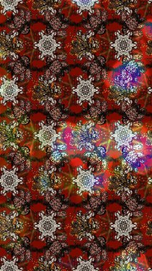 Egzotik çiçekler, kahverengi ve kırmızı renkler üzerine botanik, parlak klasik doğa. Klasik tropikal doğal elementlerin suluboya seti. Raster illüstrasyonu.