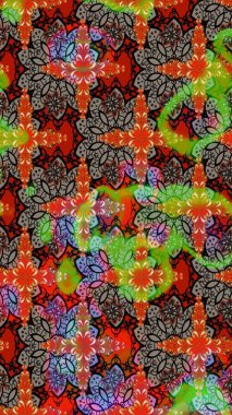 Raster illüstrasyonu. Kahverengi ve kırmızı renkte çiçekler. Robot resim. Şirin çiçek elementleri..