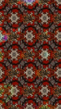 Renkli Bahar Teması eskiz kalıbı. Raster illüstrasyonu. Düz Çiçek Elementleri Tasarımı. Çiçekli çiçek deseni, suluboya. Kahverengi, kırmızı ve bej renkte çiçekler.