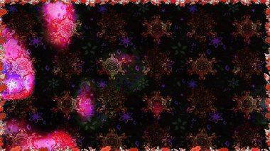 Kusursuz Chichi kumaş deseni. Renkli Bahar Temalı Kusursuz Arkaplan. Düz Çiçek Elementleri Tasarımı. Raster illüstrasyonu. Çiçek deseni.