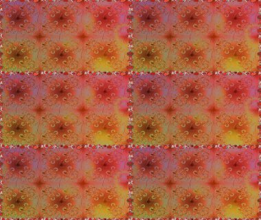 Kahverengi ve turuncu renklerde etnik çiçeklerle kusursuz bir desen. Raster Çiçek İllüstrasyon Şirin Tekstil.